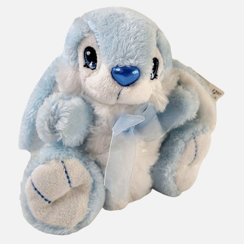 Dan Dee Hopster Bunny Rabbit Plush 7" Seated Stuffed Blue White Soft Eyes Easter